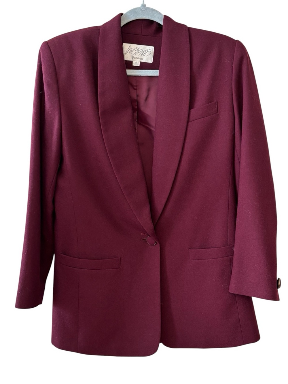 Lord & Taylor Purple Wool 2 Piece Skirt & Blazer Suit Set Size 8 Petite